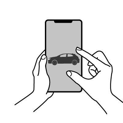 兩隻手指於車體上順時針、逆時針選轉，旋轉AR車款查看車款前、後、車側